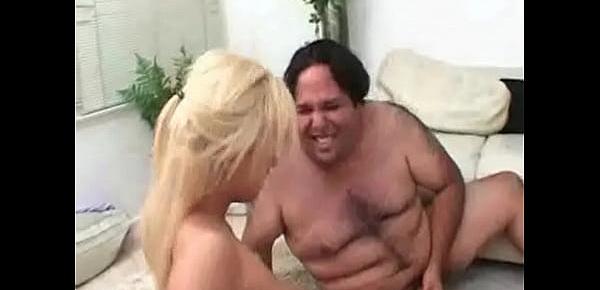  Fat Guy Gets Blowjob from Blonde
